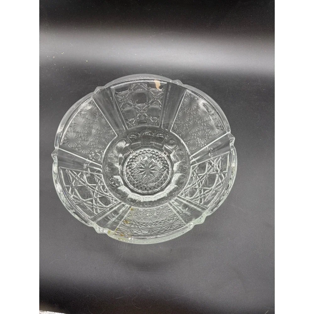 Vintage Indonesia Pressed Glass Bowl With Daisy Cane Button Pattern - Picture 3 of 4